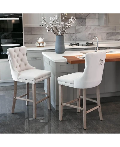 Set of 2 Velvet Counter Height Stools, 26.3" Button Tufted Upholstered Kitchen Island Chairs with Back -The Pop Home