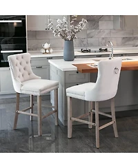 Set of 2 Velvet Counter Height Stools, 26.3" Button Tufted Upholstered Kitchen Island Chairs with Back -The Pop Home