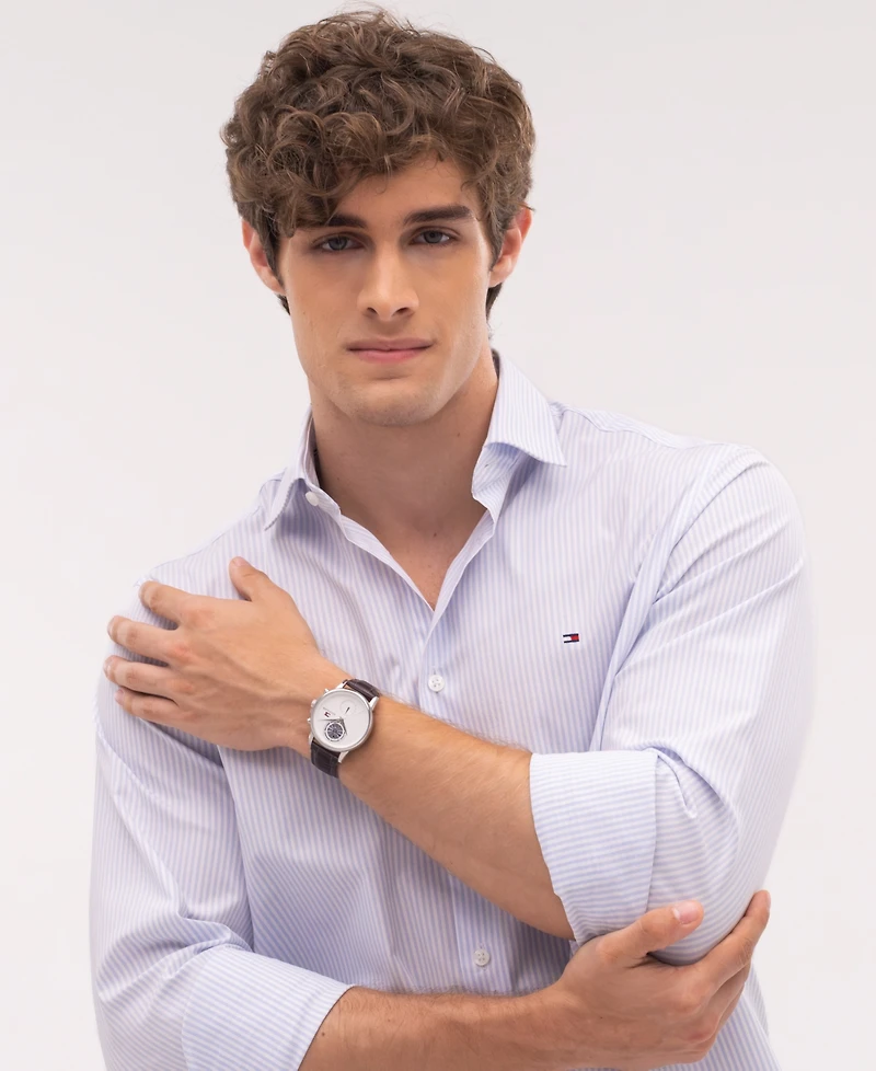 Tommy Hilfiger Men's Multifunction Brown Leather Bracelet Watch, 40mm