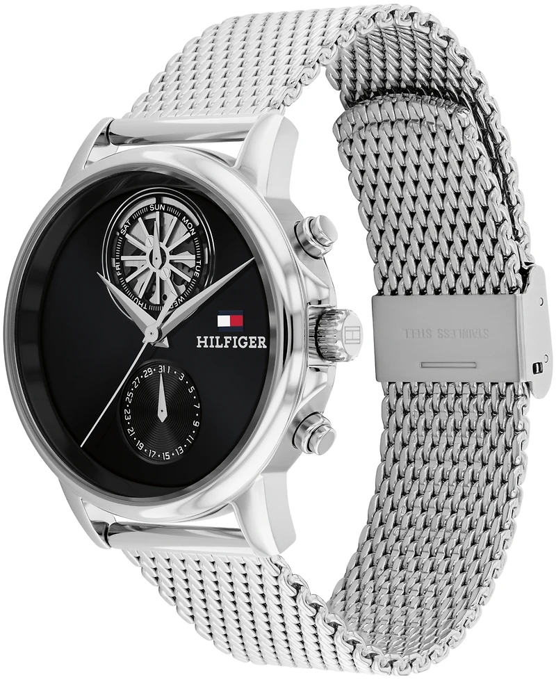 Tommy Hilfiger Men's Multifunction Silver Tone Stainless Steel Mesh Bracelet Watch, 40mm