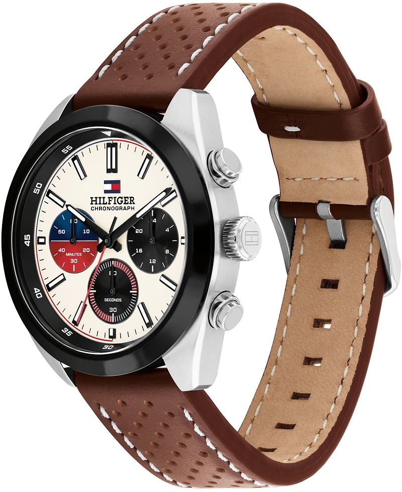 Tommy Hilfiger Men's Chronograph Brown Leather Strap Watch, 40mm