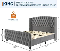 gaomon Bed Frame Deep Button Tufted Wingback Headboard Velvet Upholstered Platform No Box Spring Easy Assembly