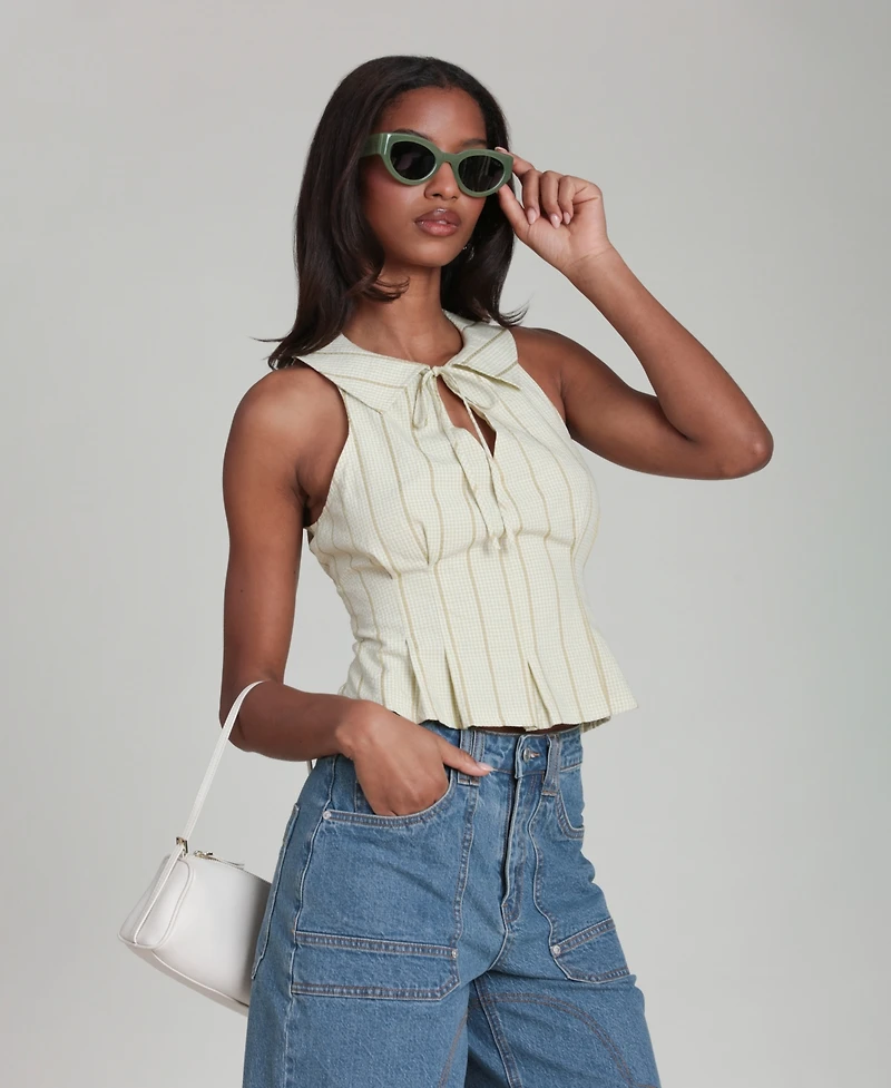 Avec Les Filles Women's Striped Tie-Neck Top