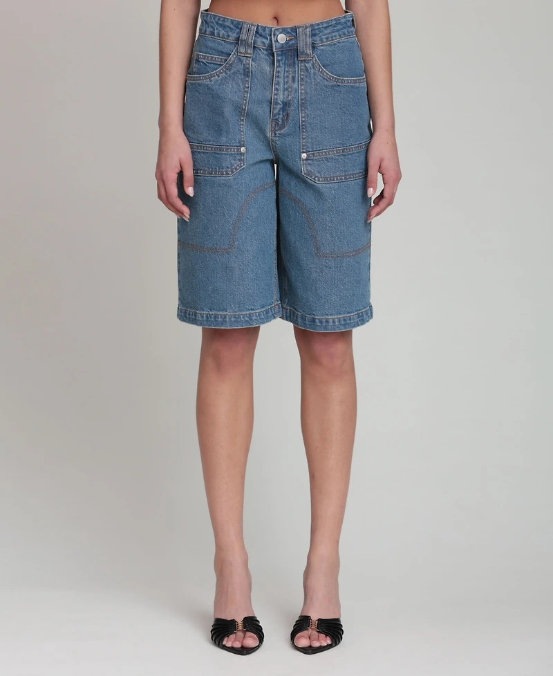 Avec Les Filles Women's Straight-Leg Denim Shorts