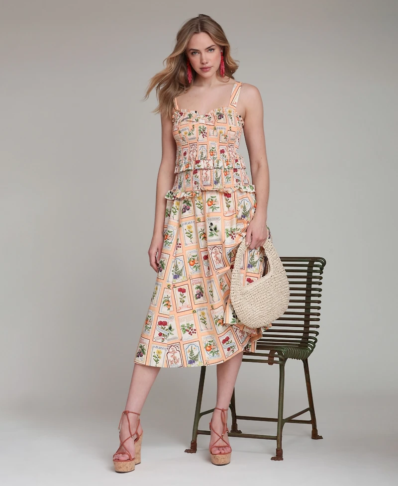 Avec Les Filles Women's Printed Smocked Midi Dress