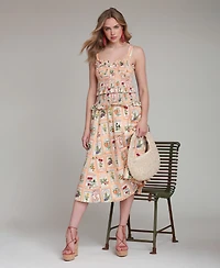 Avec Les Filles Women's Printed Smocked Midi Dress