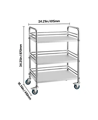 Rainsken Stainless Steel Rolling Cart, 3-Tier Metal Utility Cart with Lockable Wheels for Hospital, Restaurant, Kitchen, Salon