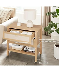 Gaomon Rattan Nightstand Set of 2, Boho Nightstand with 2 Drawers and Storage Shelf