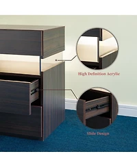 Rainsken Led Nightstands with 3 Storage Drawers, Modern Bedside Tables with Acrylic Board Led Lights