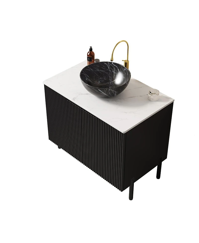 Sillysis 30" Bathroom Vanity with Ceramic Bowl Sink, Carrara Sintered Stone Countertop, 2 Soft-Close Doors, Modern Freestanding Storage