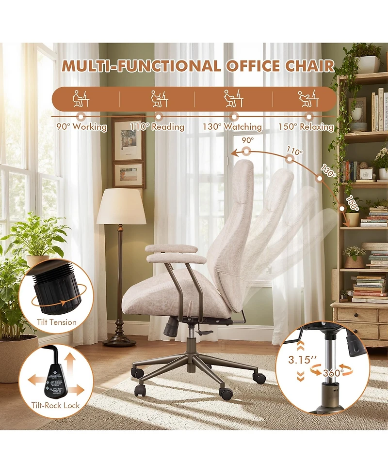Xizzi High Back Ergonomic Office Chair, Swivel Suede Desk Chair with Lumbar Support, Height Adjustable Modern Executive Computer