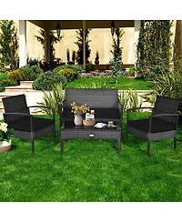 Costway 4 Pieces Outdoor Patio Rattan Furniture Set Cushioned Sofa Coffee Table Garden Deck