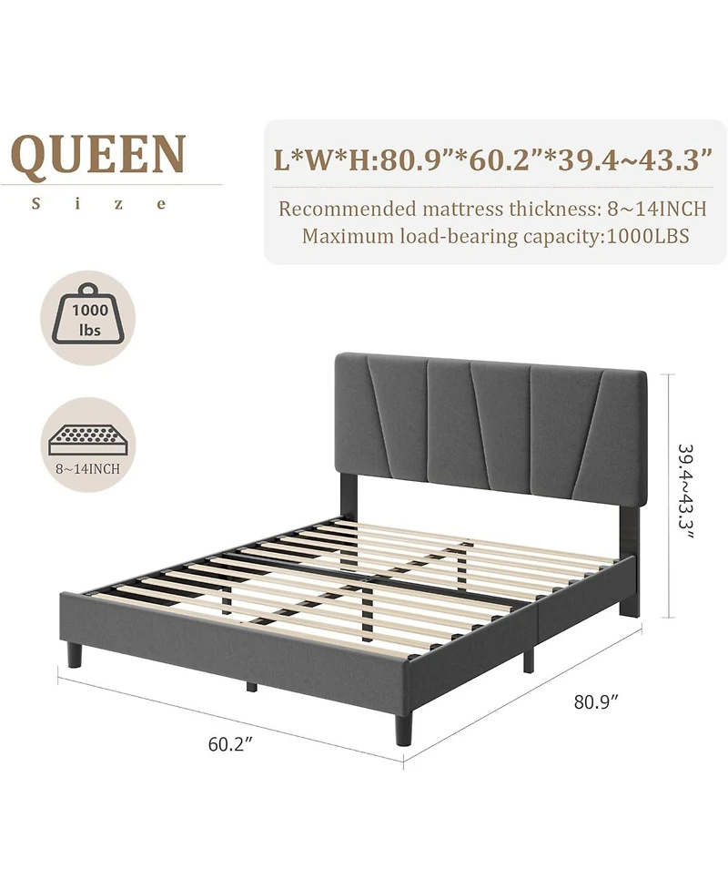 gaomon Platform Bed Frame with Adjustable Headboard - Strong Wooden Slats & Metal Legs, No Box Spring Needed, Noise-Free, Easy Assembly