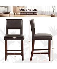 Gymax 4-Piece Pvc Leather Counter Height Bar Stool Set w/ Back and Rubber Wood Legs
