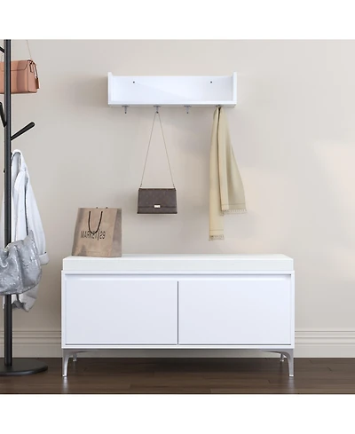 Rainsken Wall-Mounted Entryway Shelf with Hooks and Storage Bench Set for Entryway, Hallway, Living Room, Bedroom