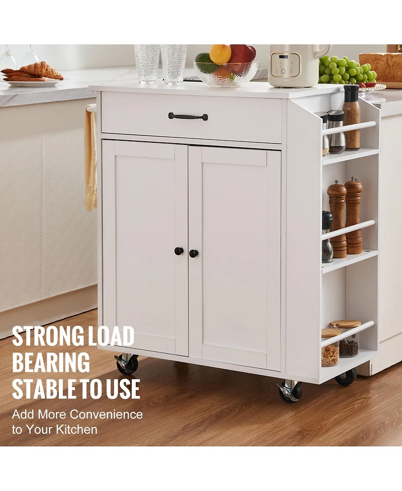 Rainsken Kitchen Island Cart Rolling Storage Cabinet on Wheel with Charging Station and Lockable Wheels for Kitchen Utility Storage