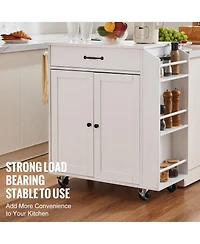 Rainsken Kitchen Island Cart Rolling Storage Cabinet on Wheel with Charging Station and Lockable Wheels for Kitchen Utility Storage