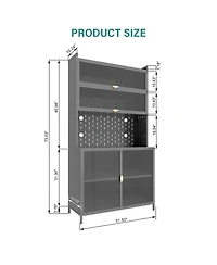 Rainsken 6-Tier Pantry Cabinet with Flip Door and Pegboard, Freestanding Kitchen Hutch with Adjustable Shelves for Dining Room