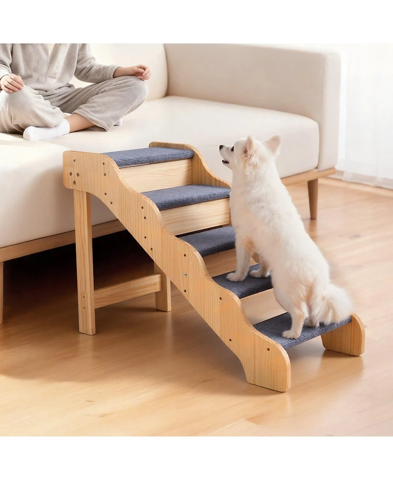 Cozito 5-Step Wooden Pet Stairs with Non-Slip Surface, 150 lb Capacity for Beds and Sofas