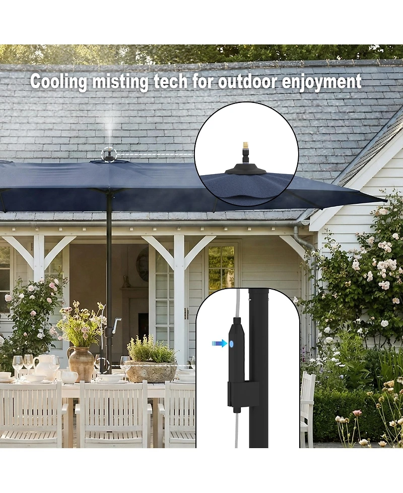 Homsee 15 ft. Double Sided Umbrella Outdoor Patio Umbrella with Spray System, Base and Sand Bag