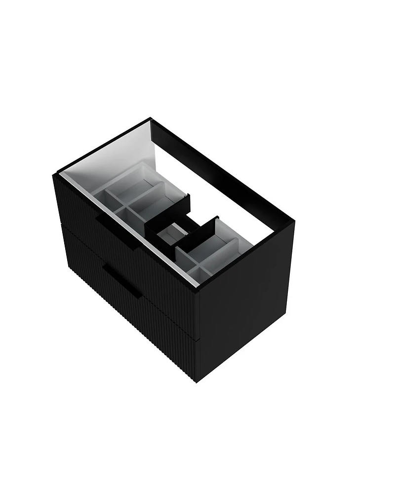 Sillysis 30" Wall Mounted Bathroom Vanity with Ceramic Sink, Fluted Mdf Cabinet & Drawers for Modern Small Bathrooms-Sillysis