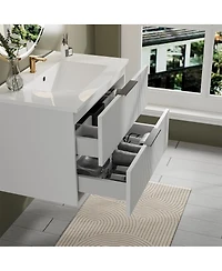 Sillysis 30" Wall Mounted Bathroom Vanity with Ceramic Sink, Fluted Mdf Cabinet & Drawers for Modern Small Bathrooms-Sillysis