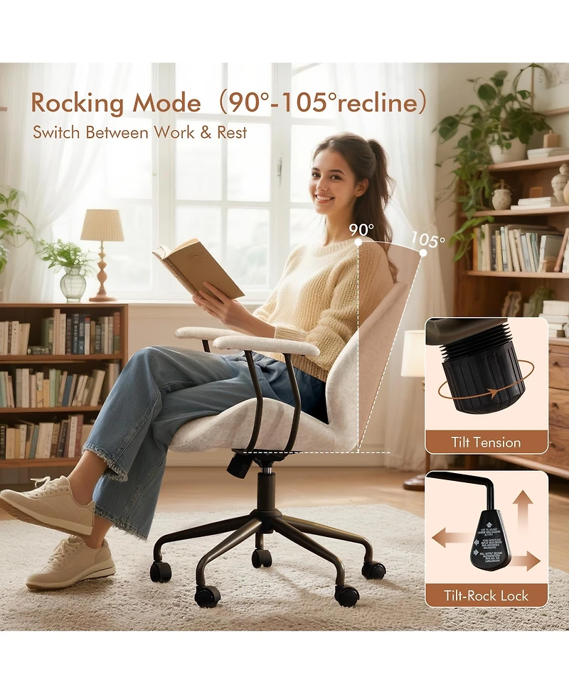 Xizzi Mid Back Ergonomic Office Chair, Swivel Suede Desk Chair with Lumbar Support, Height Adjustable Modern Executive Computer