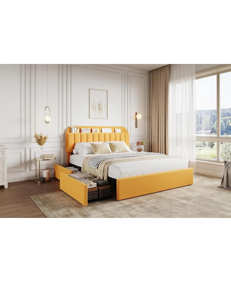 gaomon Full Platform Bed Frame- Storage Headboard 2 Rolling Drawers Noise-Free No Box Spring Needed