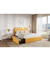 gaomon Full Platform Bed Frame- Storage Headboard 2 Rolling Drawers Noise-Free No Box Spring Needed