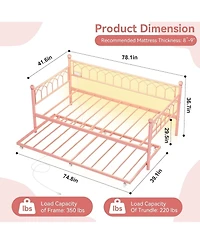 gaomon Metal Daybed with Trundle Sofa Bed Frame Charging Station Led Lights for Living Room Guest Room Apartment