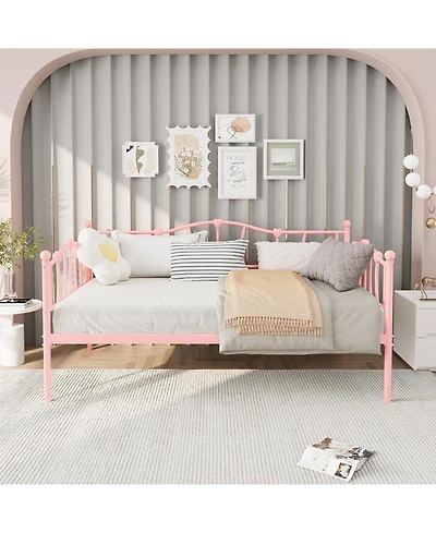 gaomon Twin Daybed Frame- Metal Platform Sofa Bed with Headboard- 12Inch Storage- No Box Spring Needed- Heavy Duty Steel Slats