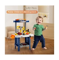 Bruce & Shark 37-Piece Kids Workbench with Realistic Electric Drill, Pretend Play Tool Set for Ages 3-6