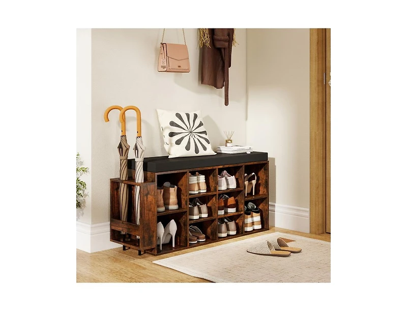 Slickblue 10-Cubby Shoe Storage Bench with Umbrella Stand for Entryway