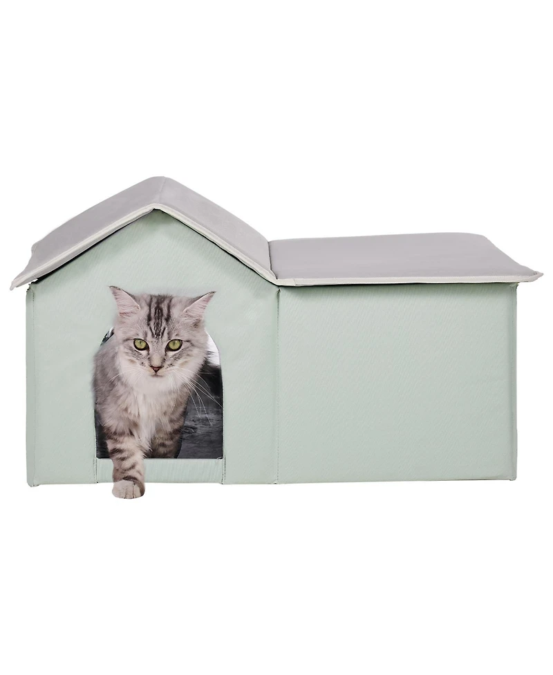 Aostirmotor Heated Cat House, Foldable Kitty Shelter with Warm Heated Pad for Outdoor & Indoor Use