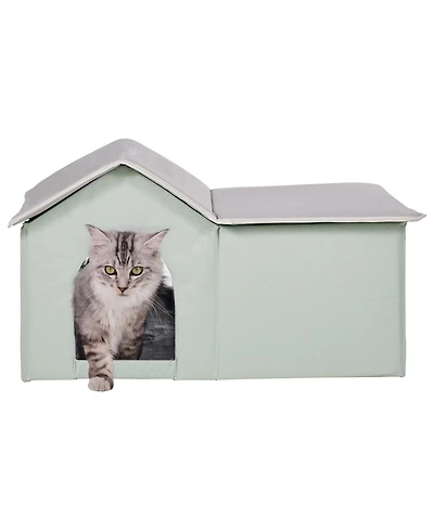 Aostirmotor Heated Cat House, Foldable Kitty Shelter with Warm Heated Pad for Outdoor & Indoor Use