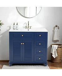 Sillysis 36" Bathroom Vanity with Ceramic Sink, Solid Wood Frame, Flip-Top and Drawer Storage, Adjustable Shelves