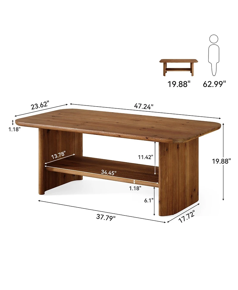 Tribesigns 47.24" Solid Wood Coffee Table for Living Room, 2-Tier Farmhouse Rectangle Coffee Table, for Home, Apartment, Office