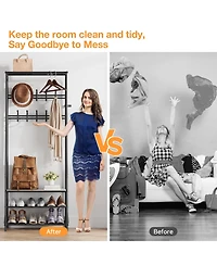 gaomon Hall Tree 4-In-1 Entryway Coat Rack with 5 Hooks and Shoe Storage Bench