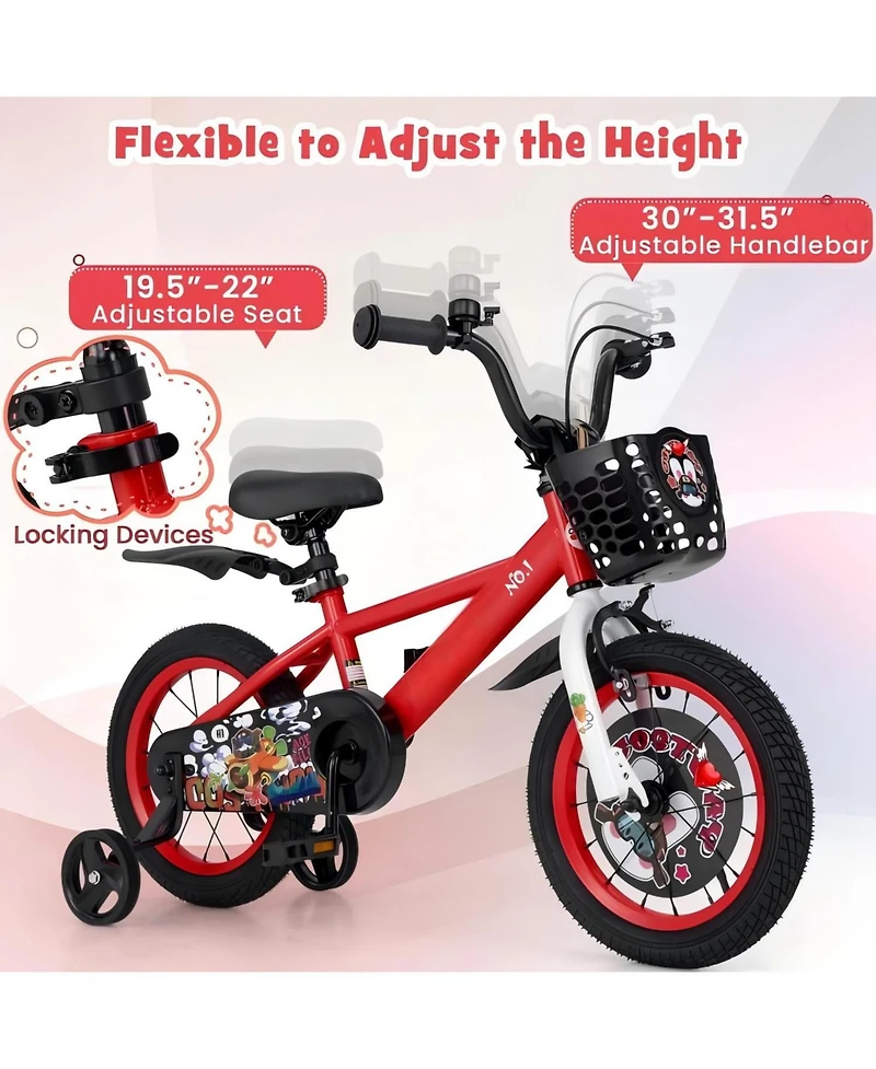 Hongge 14 Inch Kids Bike Adjustable with Storage Basket and Double Brake for 3-5 Years Old