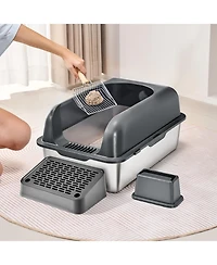 Cozito Xl Stainless Steel Cat Litter Box with Scoop and High Sides