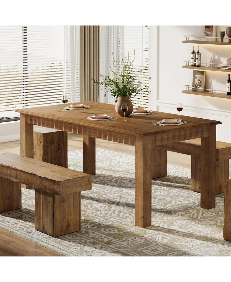 Tribesigns 63-Inch Solid Wood Dining Table for 6, Farmhouse Kitchen Table, Rectangular Wood Dinner Table for Dining Room, Living Room