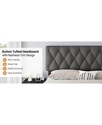 gaomon Full Bed Frame Diamond Tufted Headboard Upholstered Platform Storage Drawer Wooden Slats No Box Spring Noise-Free