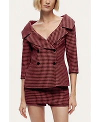 Nocturne Women's Checked Portrait Collar Double-Breasted Jacket