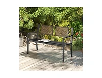 Slickblue Outdoor 50 Inch Metal Patio Bench for 2–3 with Rattan