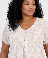 Jm Collection Plus Dolce Scroll V-Neck Zipper Top, Macy's Exclusive