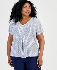 Jm Collection Plus Simple Tiles V-Neck Zipper Top, Macy's Exclusive