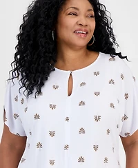 Jm Collection Plus Painted Fan Keyhole Dolman-Sleeve Top, Macy's Exclusive