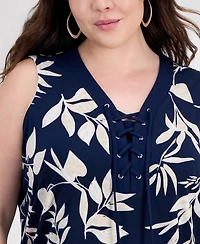 Jm Collection Plus Printed Lace-Up Sleeveless Top, Macy's Exclusive
