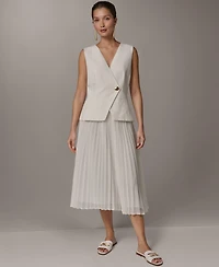 Donna Karan New York Women's Sleeveless V-Neck Vest and Pleated Skirt, 2-Piece Set Dress