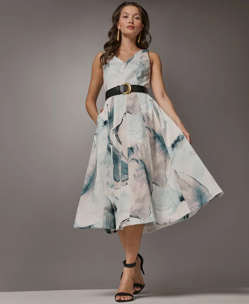 Donna Karan New York Women's Printed V-Neck Midi Dress